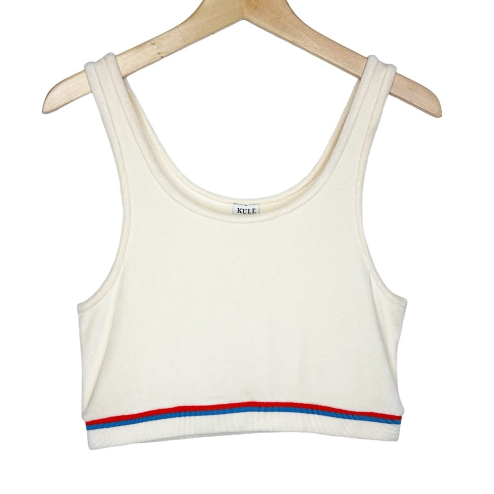 KULE NWT Selena Velour Stripe Crop Top Ivory Size Large